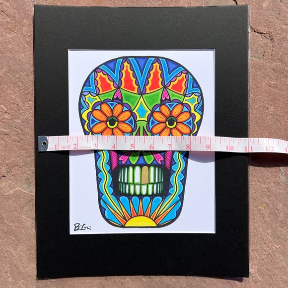 Art - Orange Daisy Eyes Skull Matted Print; Rare/few prints available; Frameable - Picture 5 of 6